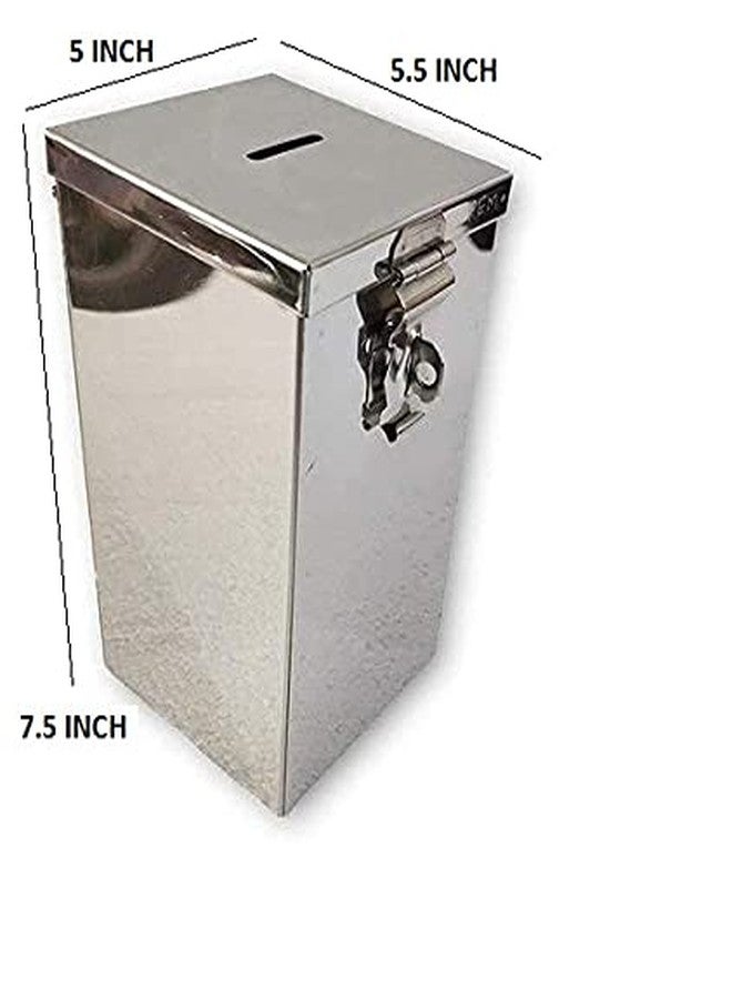 GinoSet Coin Box/Piggy Bank/Gullak/Donation/Suggestion Box/Antique Coin Bank Box Money Organiser/Coin Money Bank Piggy Bank Money Bank Stainless Steel Body(7.5 Inch)Box(H-7.5" W-5" L-5.5")Antique - Image 2